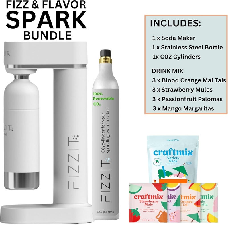 Fizz It White Stainless Steel Sparkling Water Maker Soda Maker Includes 1 x CO2 Cylinder & 1L White Stainless Steel Bottle - Image 2